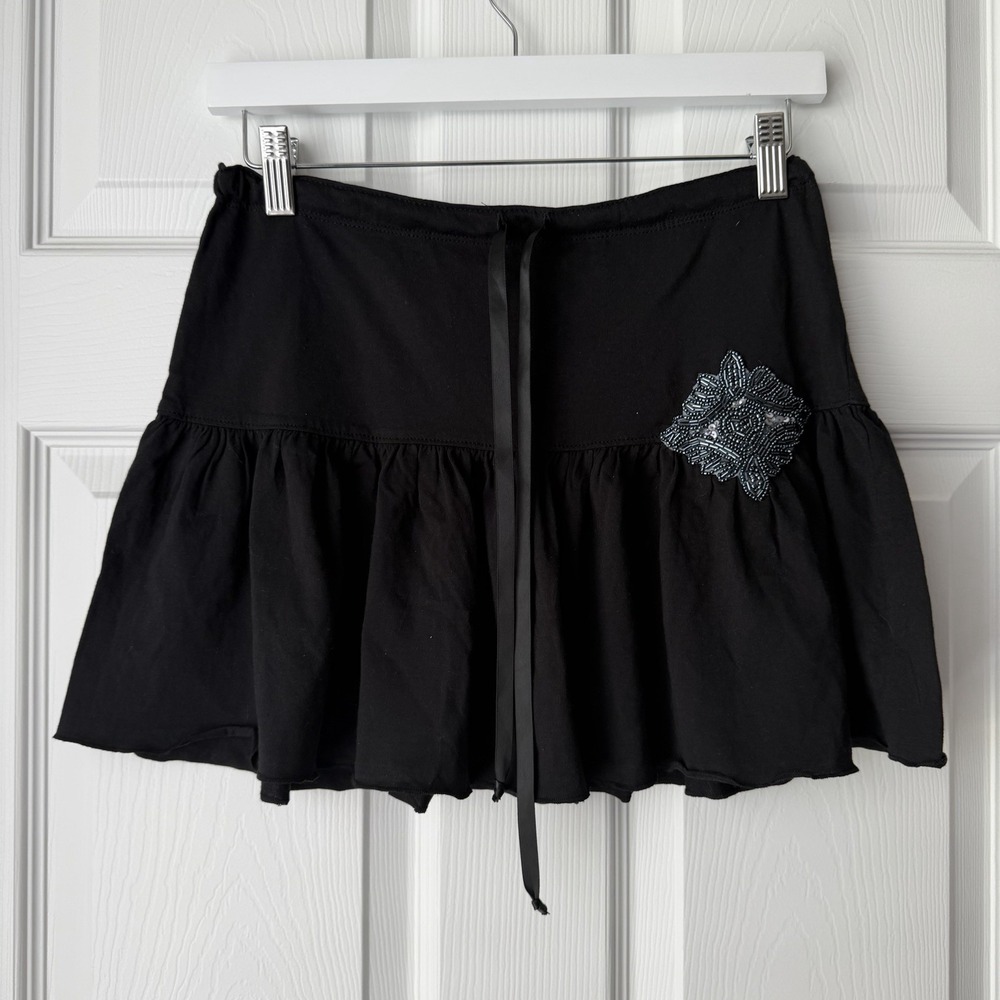 Vintage Y2K Big Flirt Embellished Mini Skirt Black Size Small Womens